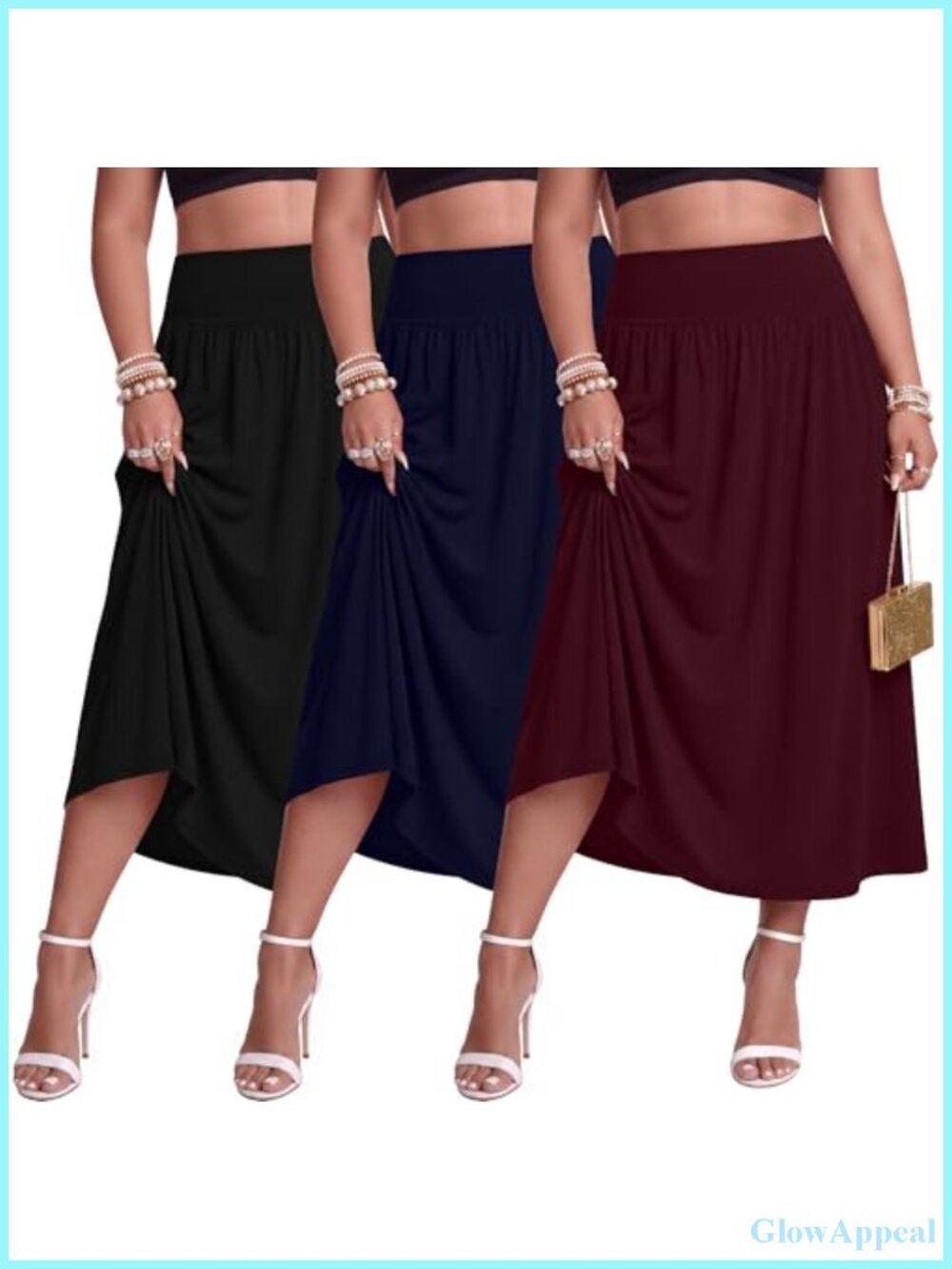 Plus Size A-Line Maxi Skirts with Pockets - 3 Pack, Ankle Length